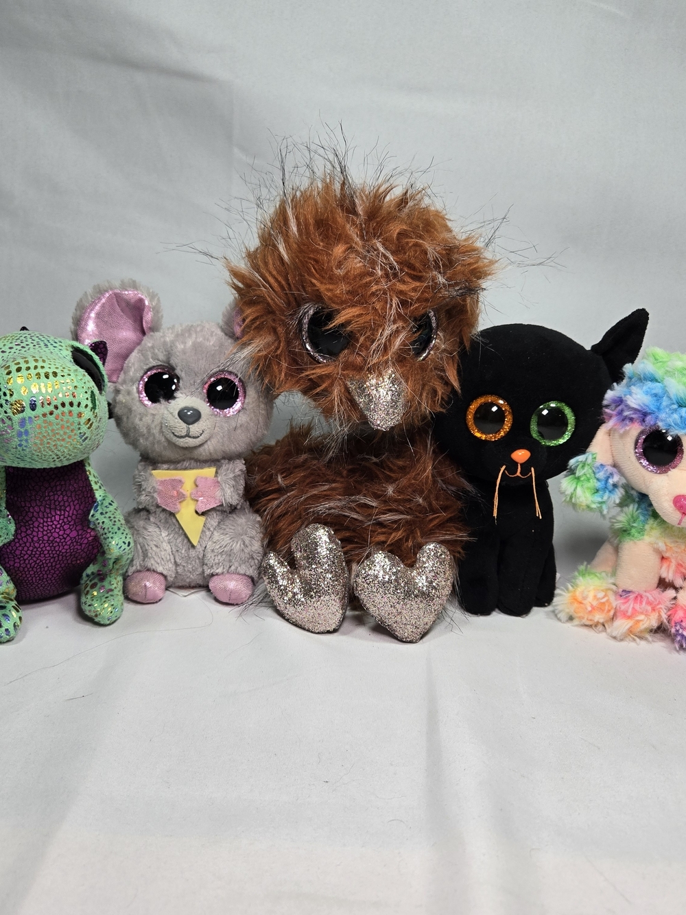 Beenie Boos Lot of 5 Dragon Mouse Ostrich Halloween Cat Poodle Stuffy